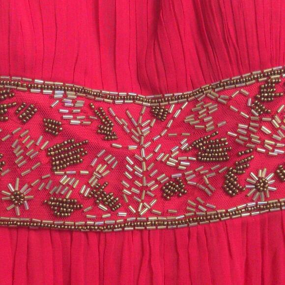 Aidan Mattox Womens Swing Dress Red Lined Maxi Off Shoulder Sleeveless Beads 6 - Picture 3 of 16